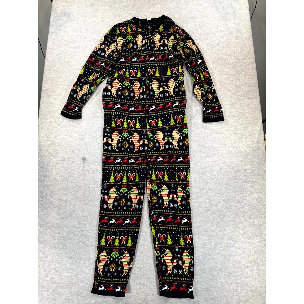 Dec. 25th Pajama Jumpsuit Womens Small Black Christmas Reindeer Tree Sleepwear